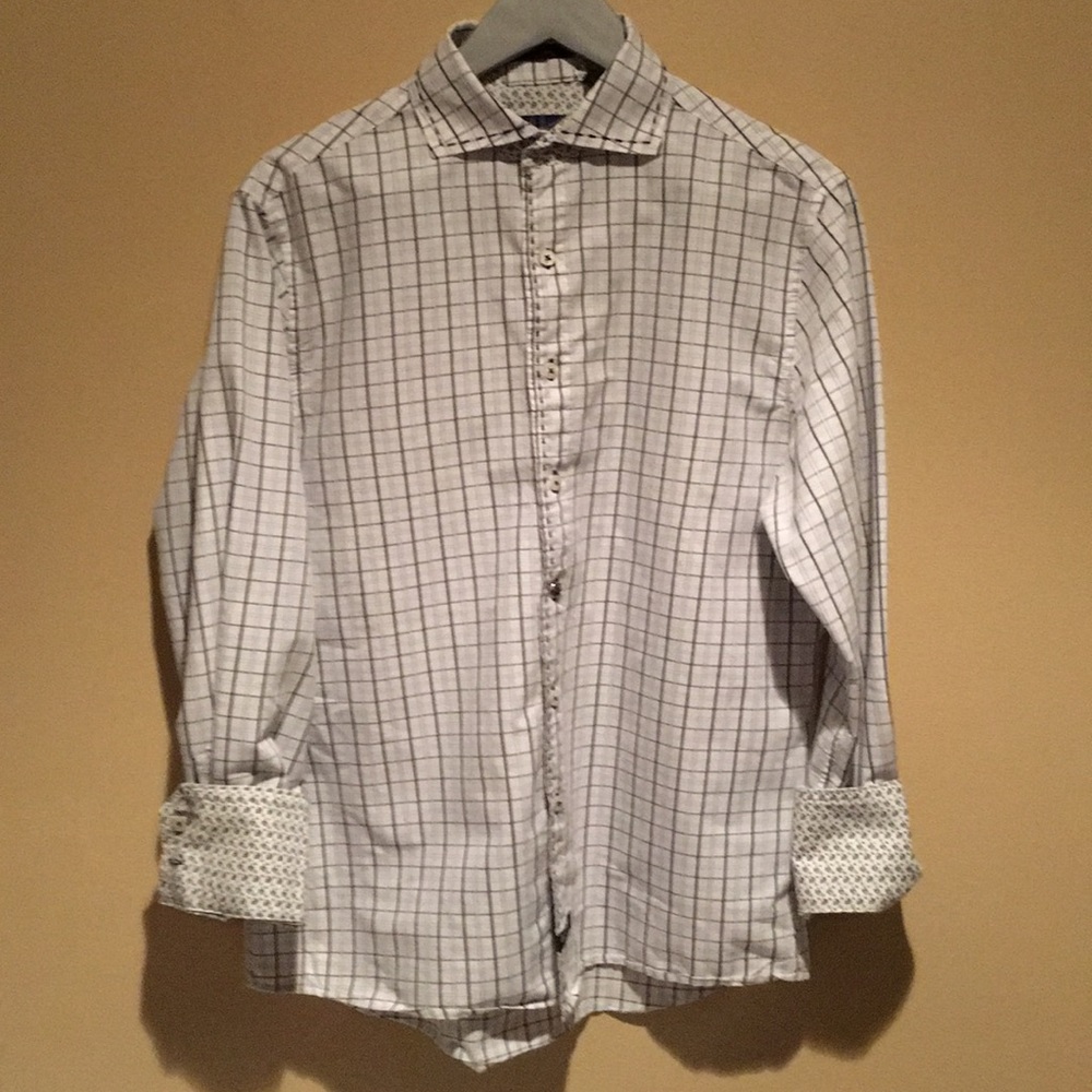 English Laundry Black, White, and Blue Button-up